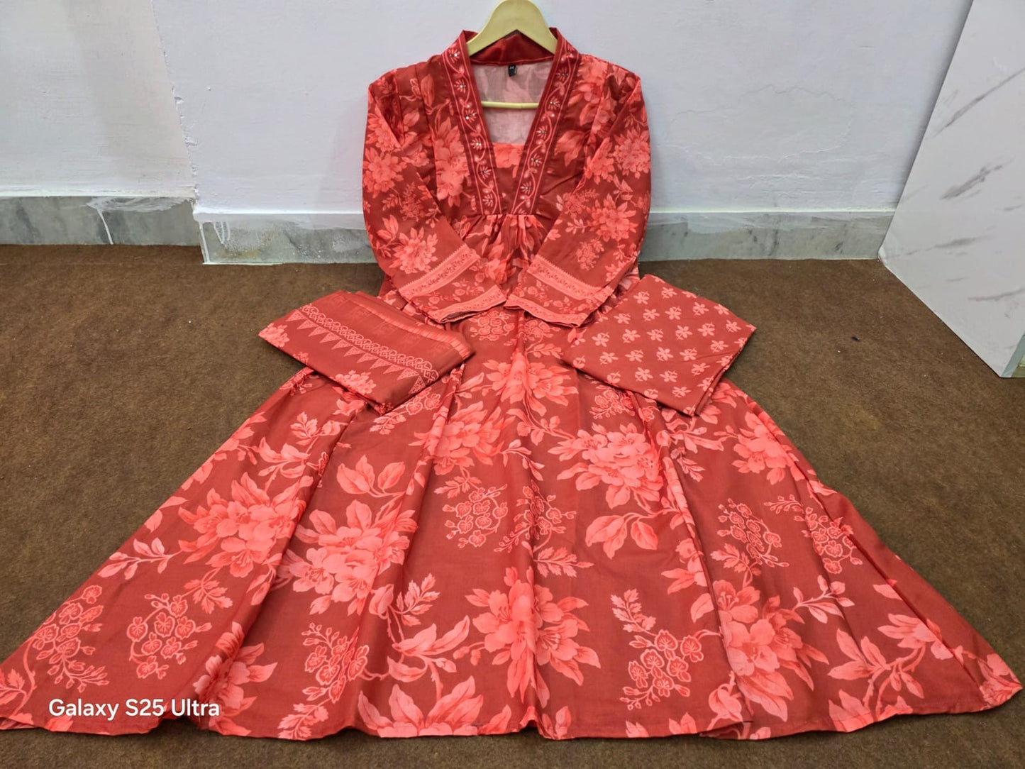 Deep Rust Red Printed Kurti Set.