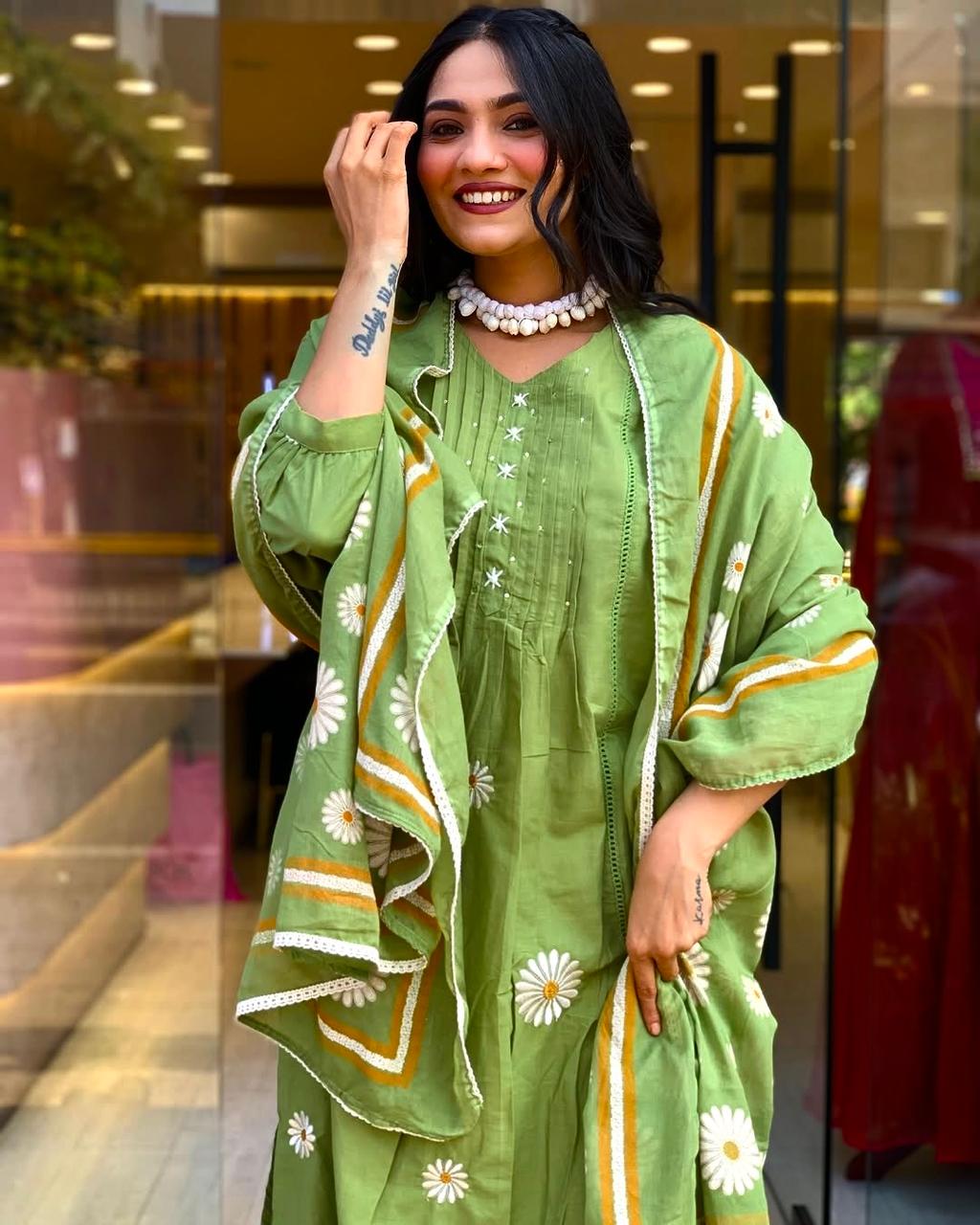 Grace in Green Kurti Set.