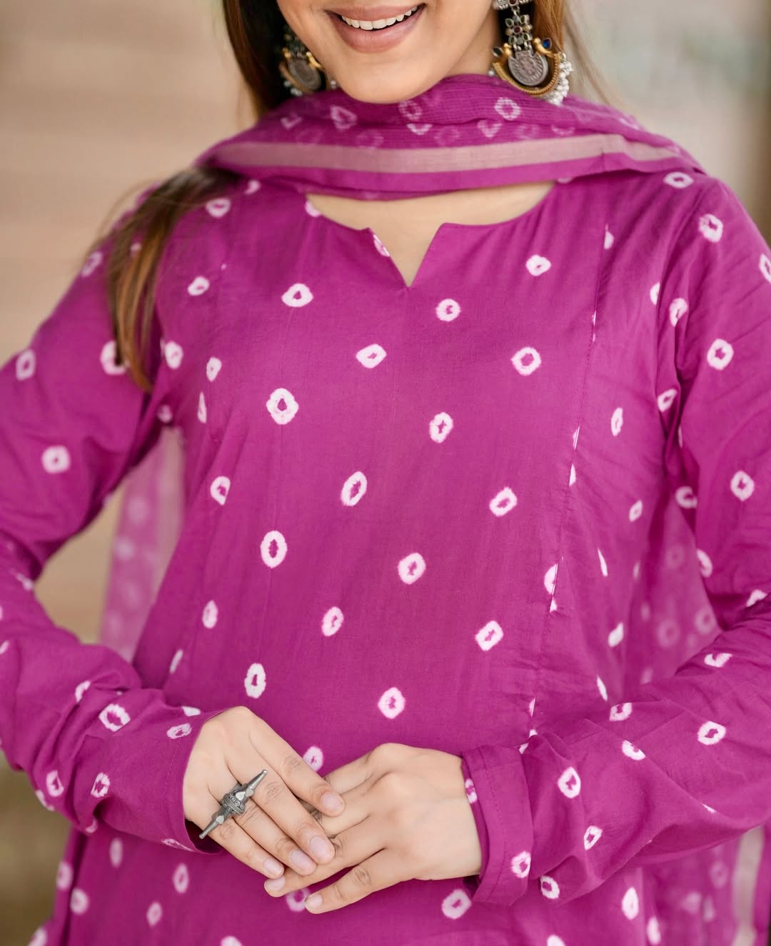Magenta Anarkali Gown Set with Cotton Pant & Chanderi Dupatta.