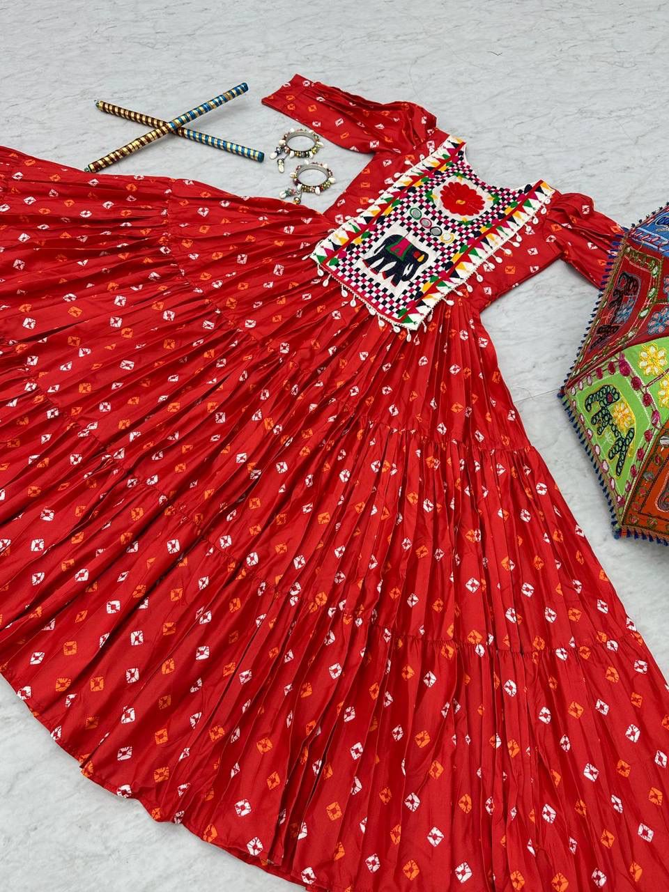 Gamathi Work Gown with Real Mirror Embellishments.