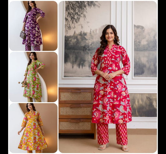 Exclusive Designer Jaipuri Printed Cotton Top-Bottom Set.