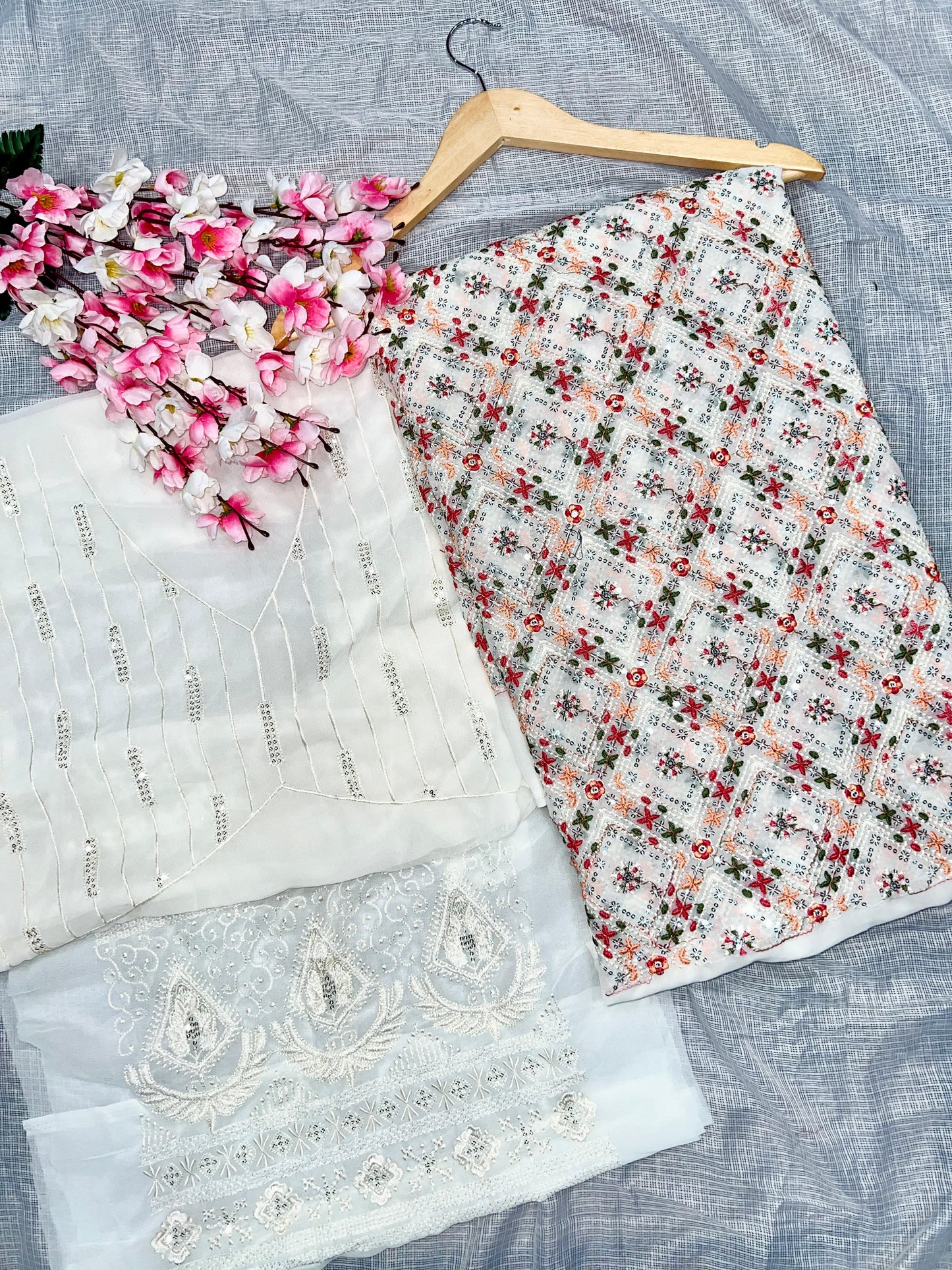 Elegant White Partywear Saree – Multi-Colour Embroidery & Sequin Work