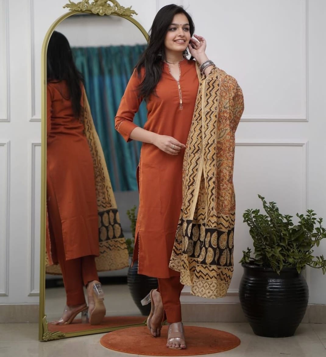 Premium Cotton Kurti, Pant Dupatta Sets.