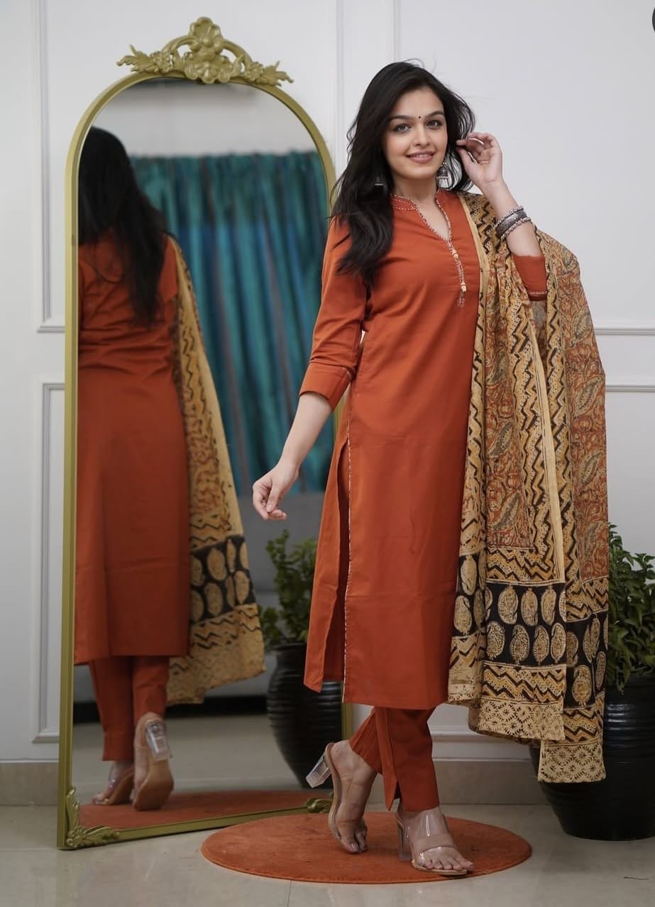 Premium Cotton Kurti, Pant Dupatta Sets.
