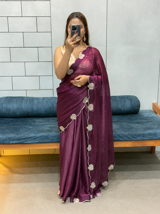 Celebrity Style Loving Heart Diamond Cut Work Saree