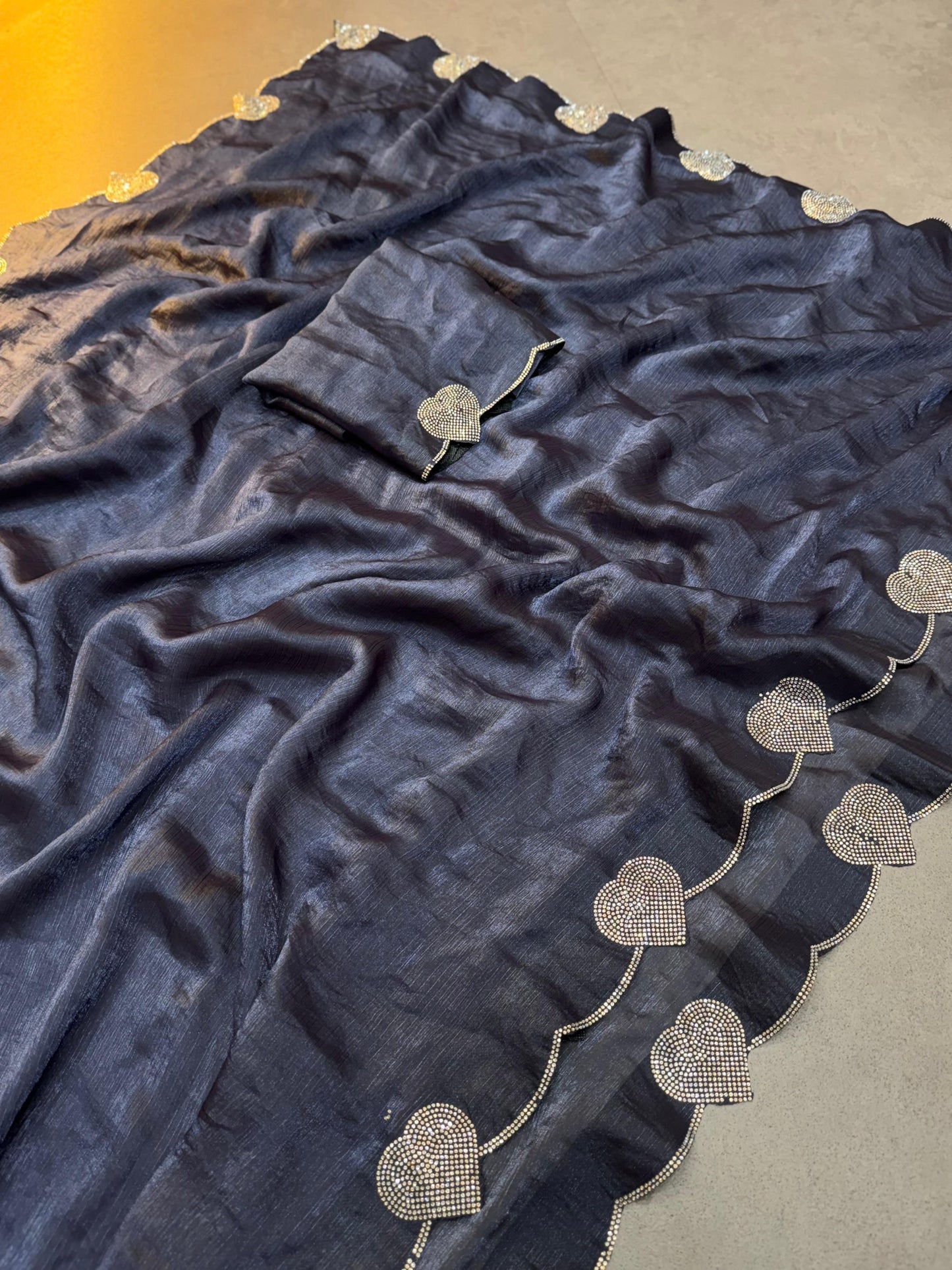 Celebrity Style Loving Heart Diamond Cut Work Saree