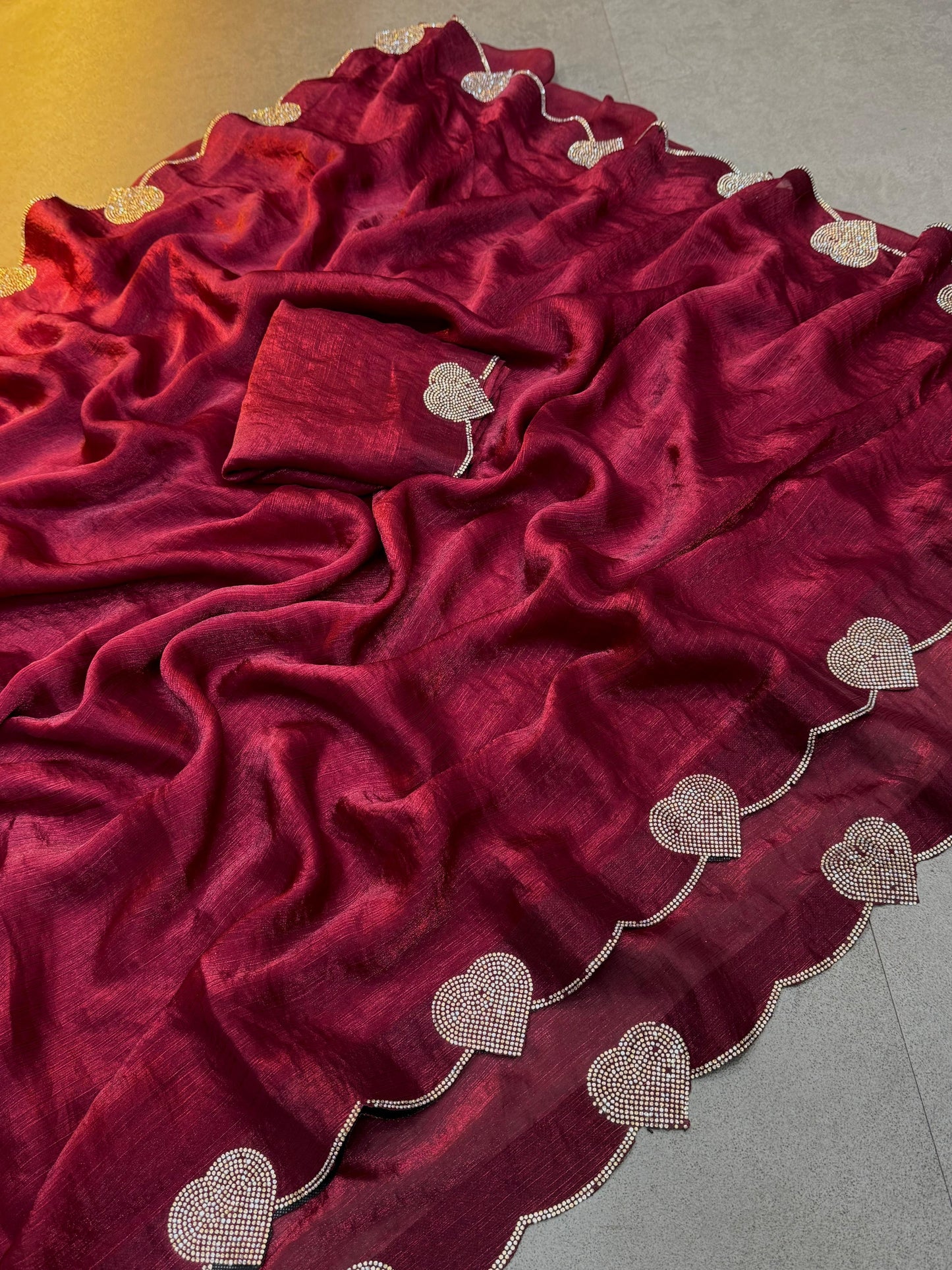 Celebrity Style Loving Heart Diamond Cut Work Saree