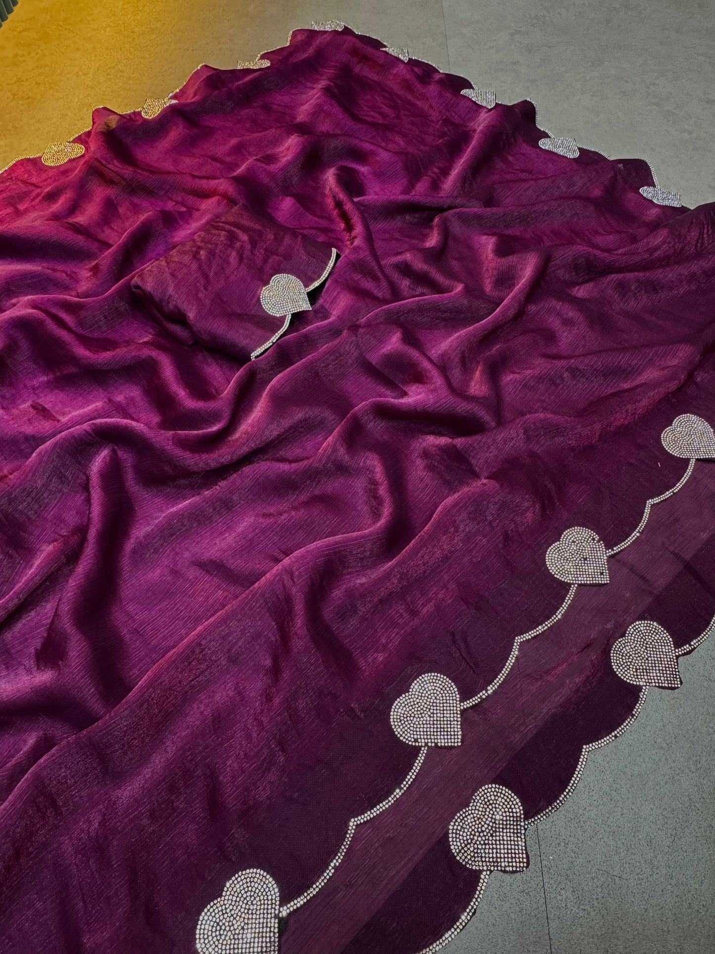 Celebrity Style Loving Heart Diamond Cut Work Saree