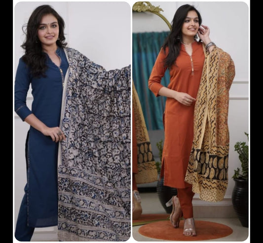 Premium Cotton Kurti, Pant Dupatta Sets.