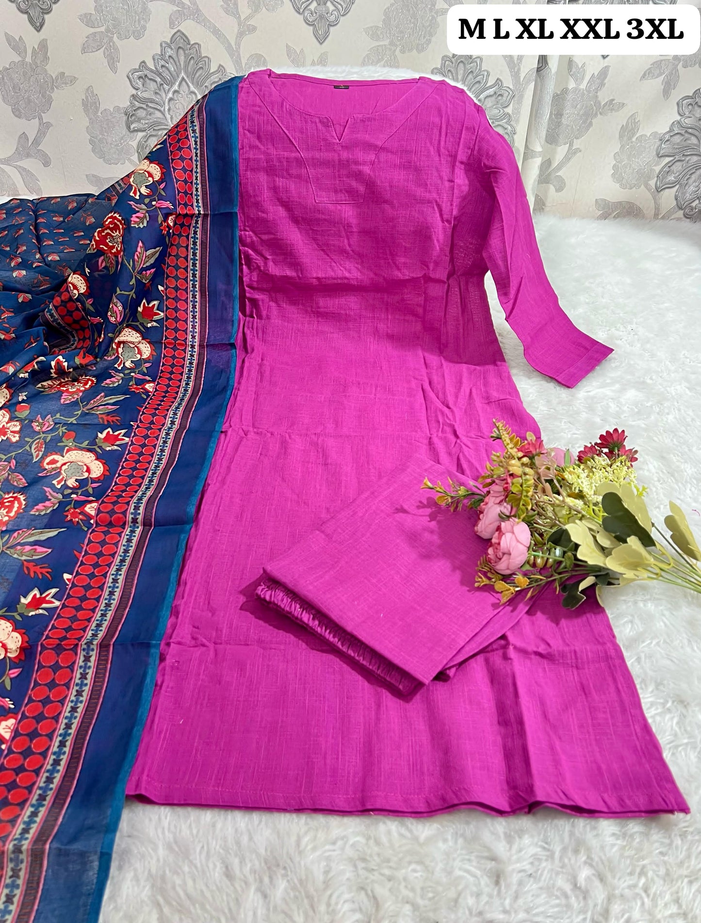 Deep Wine Cotton Slub Kurti Set with Printed Dupatta.