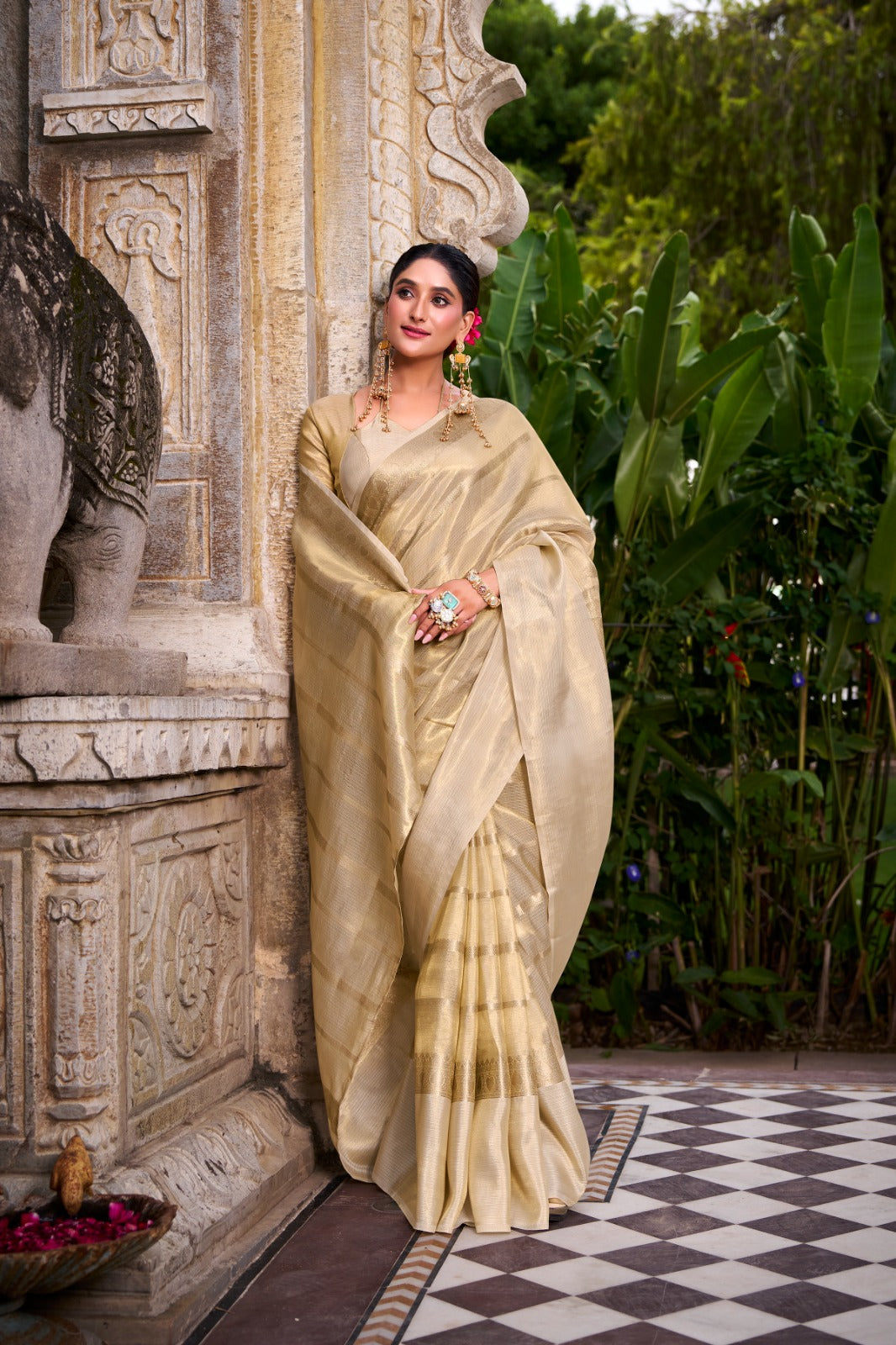 Regal Gold Tissue Saree with Zari Weaving Work.
