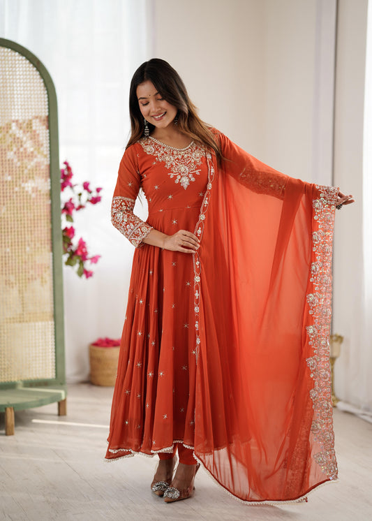 Elegant Embroidered Rainbow Sequence Designer Anarkali Set.