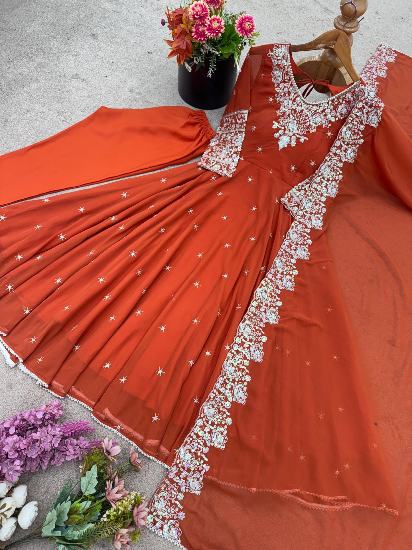 Elegant Embroidered Rainbow Sequence Designer Anarkali Set.