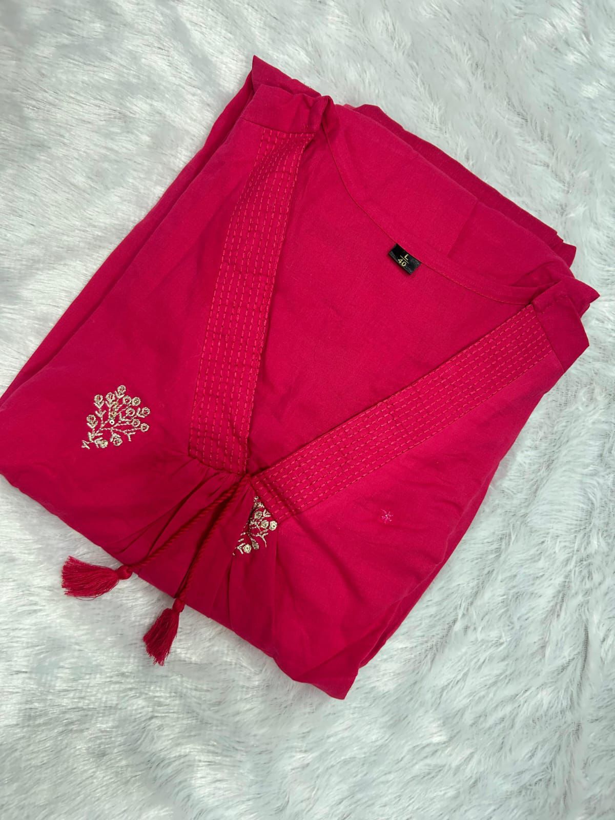 Elegant Pink Cotton Embroidered Kurti Set with Dupatta