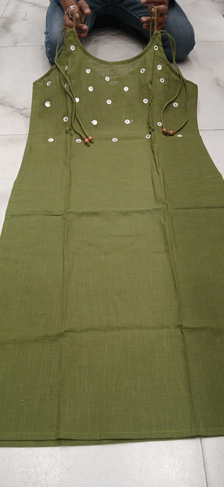 Elegant Sleeveless Cotton Flex Cord Set with Mirror Work.