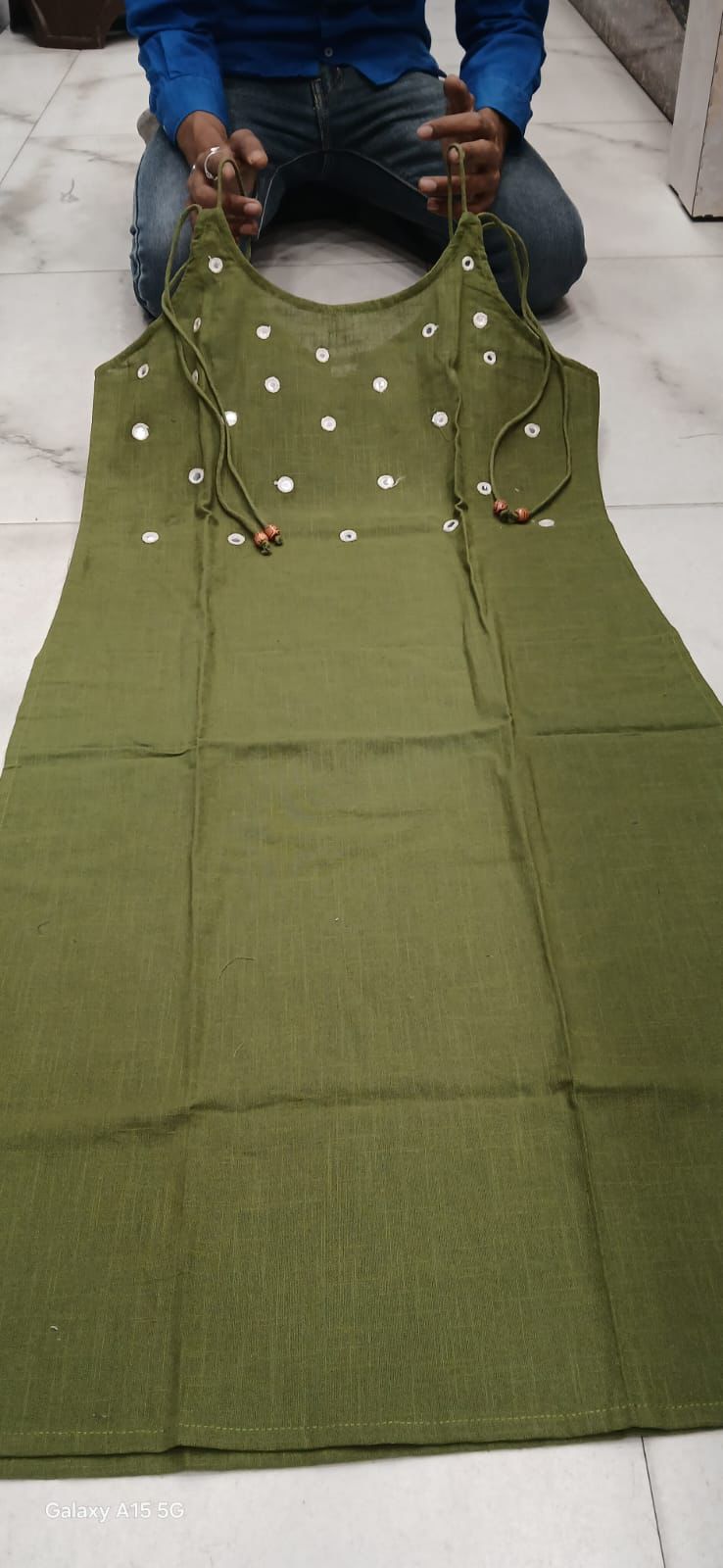 Elegant Sleeveless Cotton Flex Cord Set with Mirror Work.