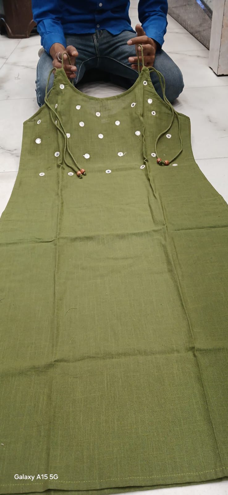 Elegant Sleeveless Cotton Flex Cord Set with Mirror Work.