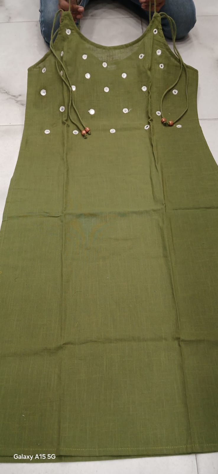 Elegant Sleeveless Cotton Flex Cord Set with Mirror Work.