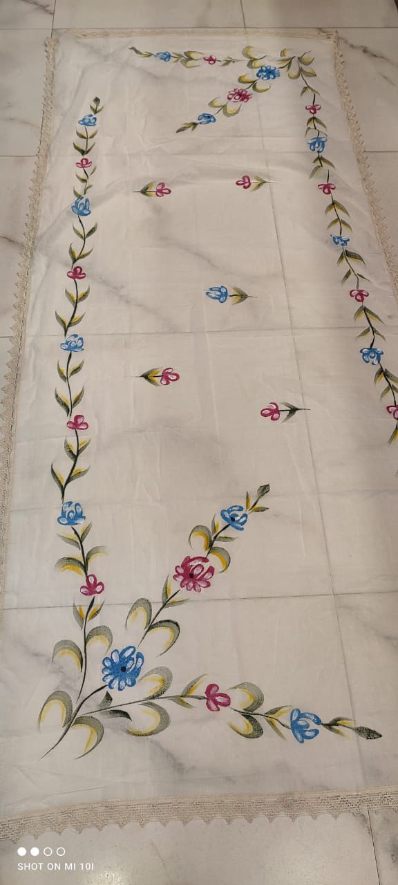 Off-White Anarkali Chicken Sifli Work Set with Mul mul Dupatta.