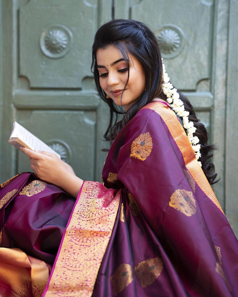 Regal Maroon Copper Soft Litchi Silk Saree with Zari Weaving.