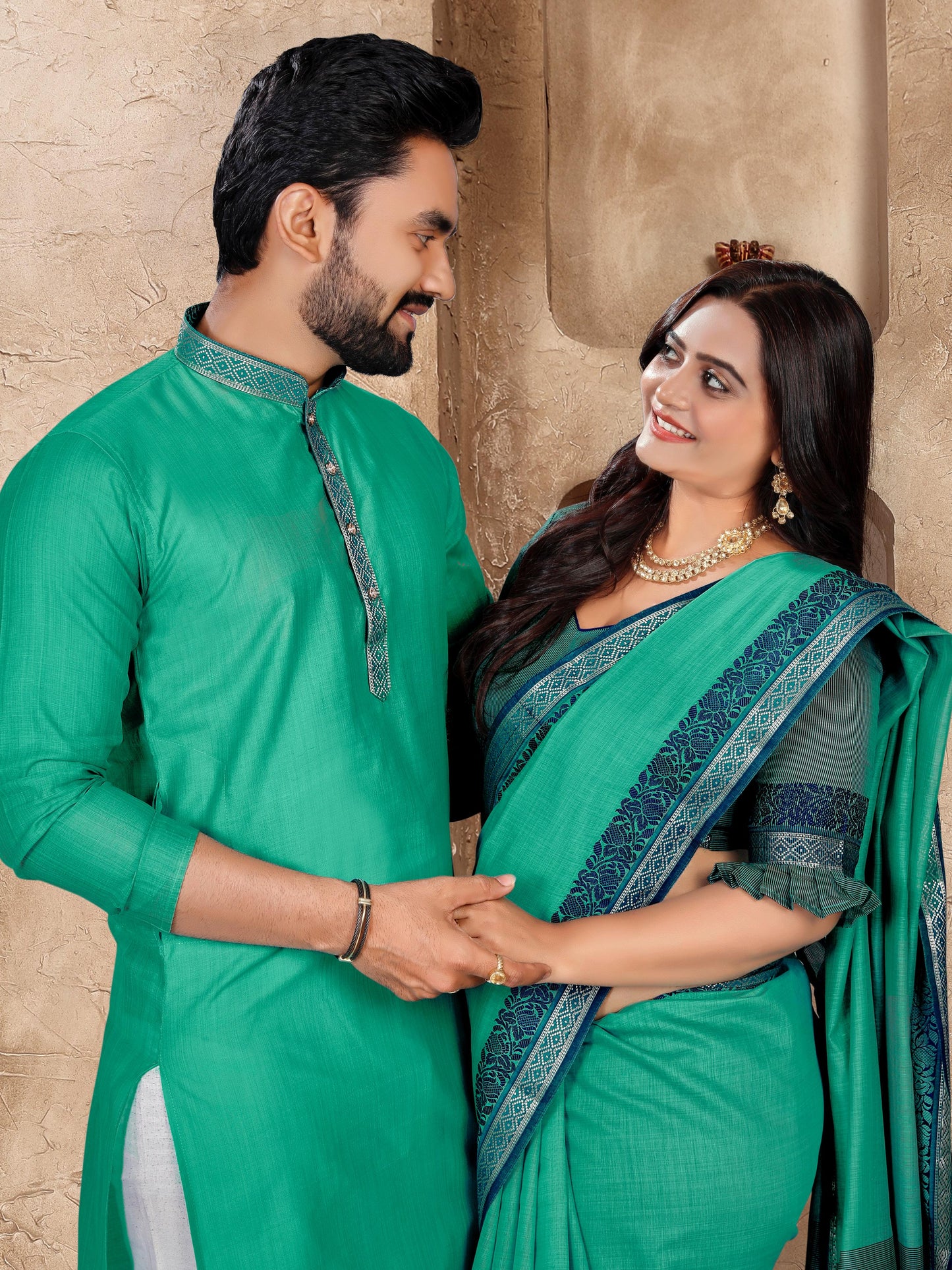 Elegant Couple Set – Linen Silk Saree & Kurta Combo for Special Occasions