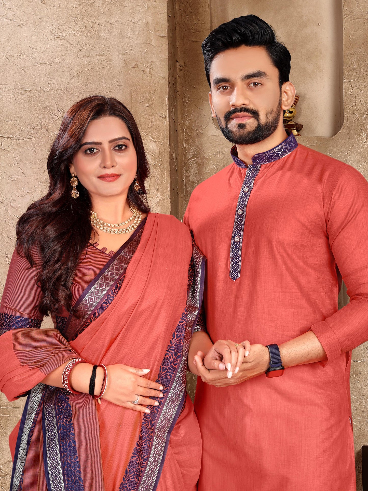 Elegant Couple Set – Linen Silk Saree & Kurta Combo for Special Occasions