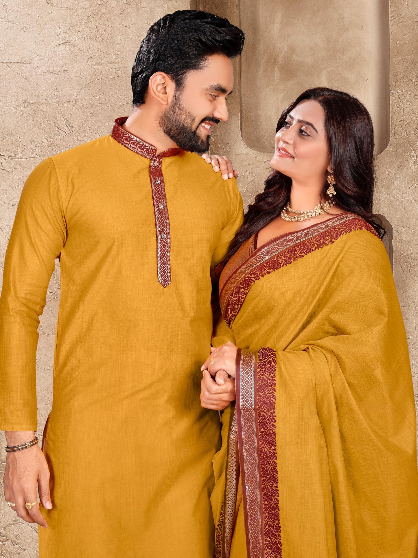 Elegant Couple Set – Linen Silk Saree & Kurta Combo for Special Occasions