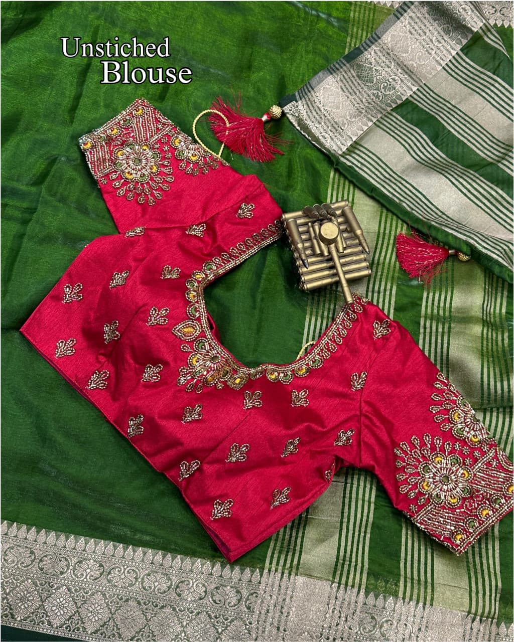 Handwork Blouse with Fandy Satin Saree
