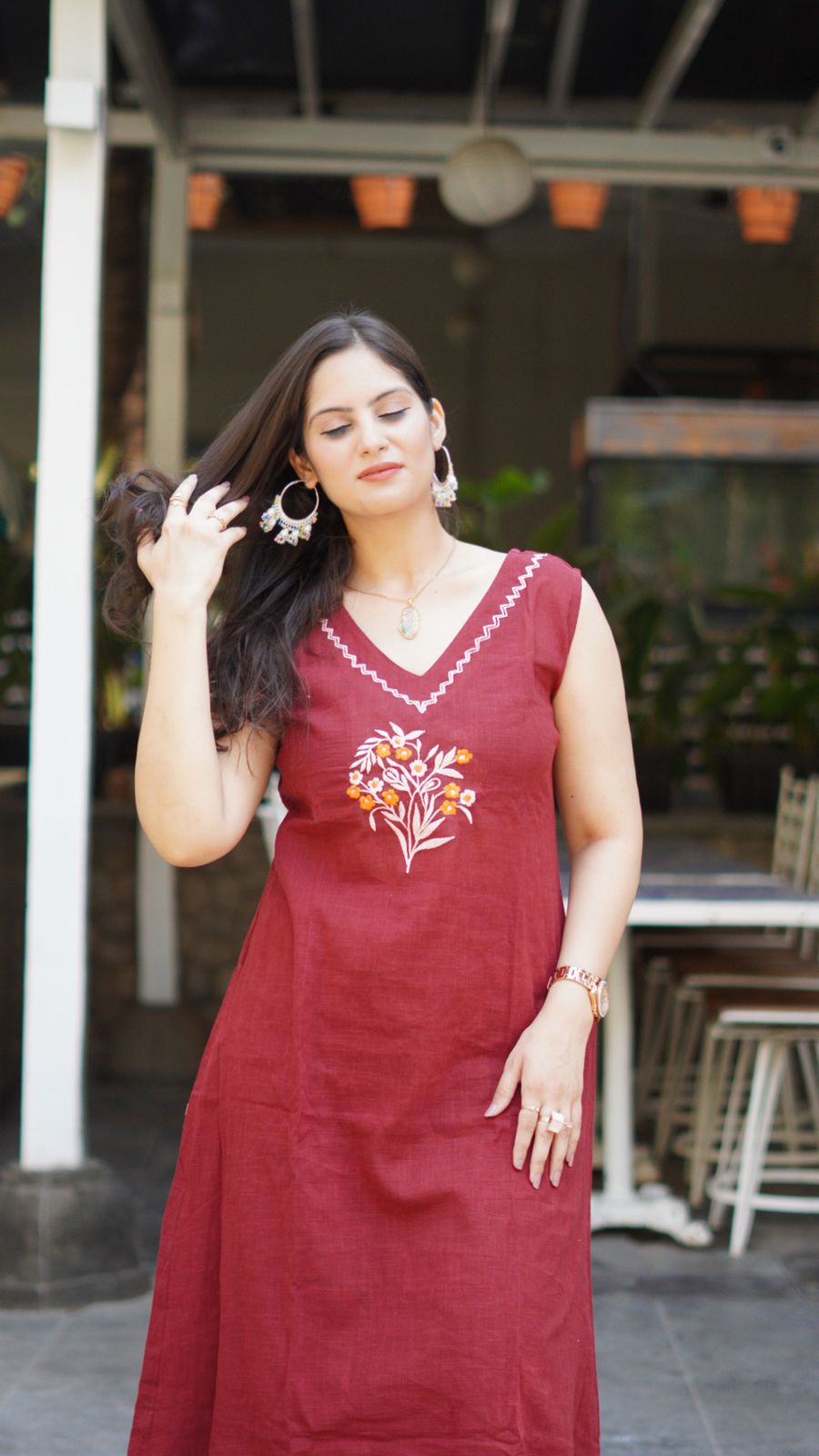 Sleeveless Cotton Embroidery Kurti Set- Colour Variants.