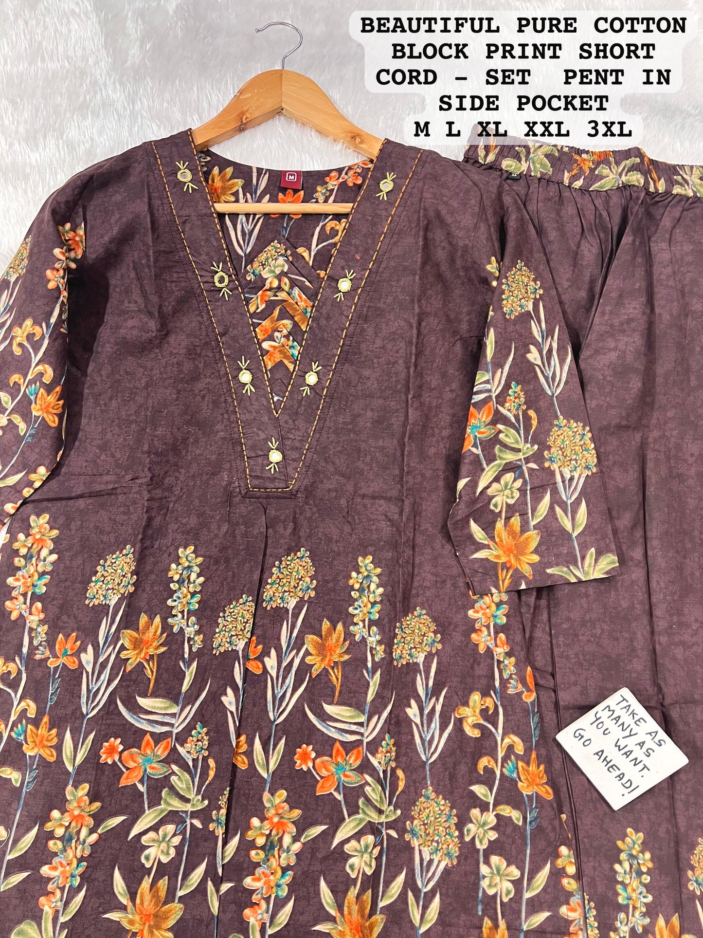 Cotton-Designer Co-Ord Set with Handwork.