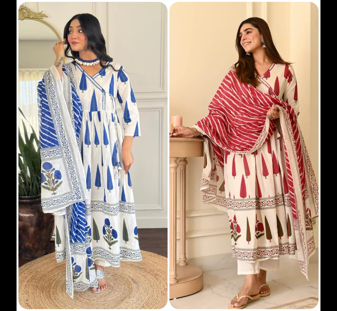 Kurti Set with Embroidered Yoke & Lace-Trimmed Dupatta.