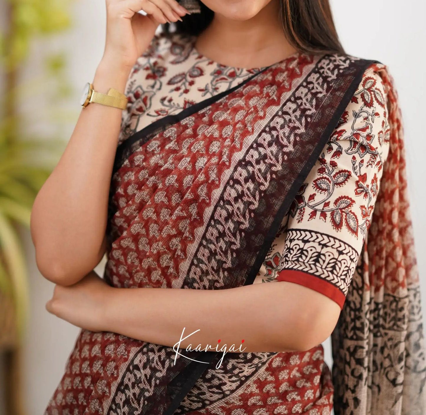 Elegant Kota Doriya Saree with Digital Print & Running Blouse.