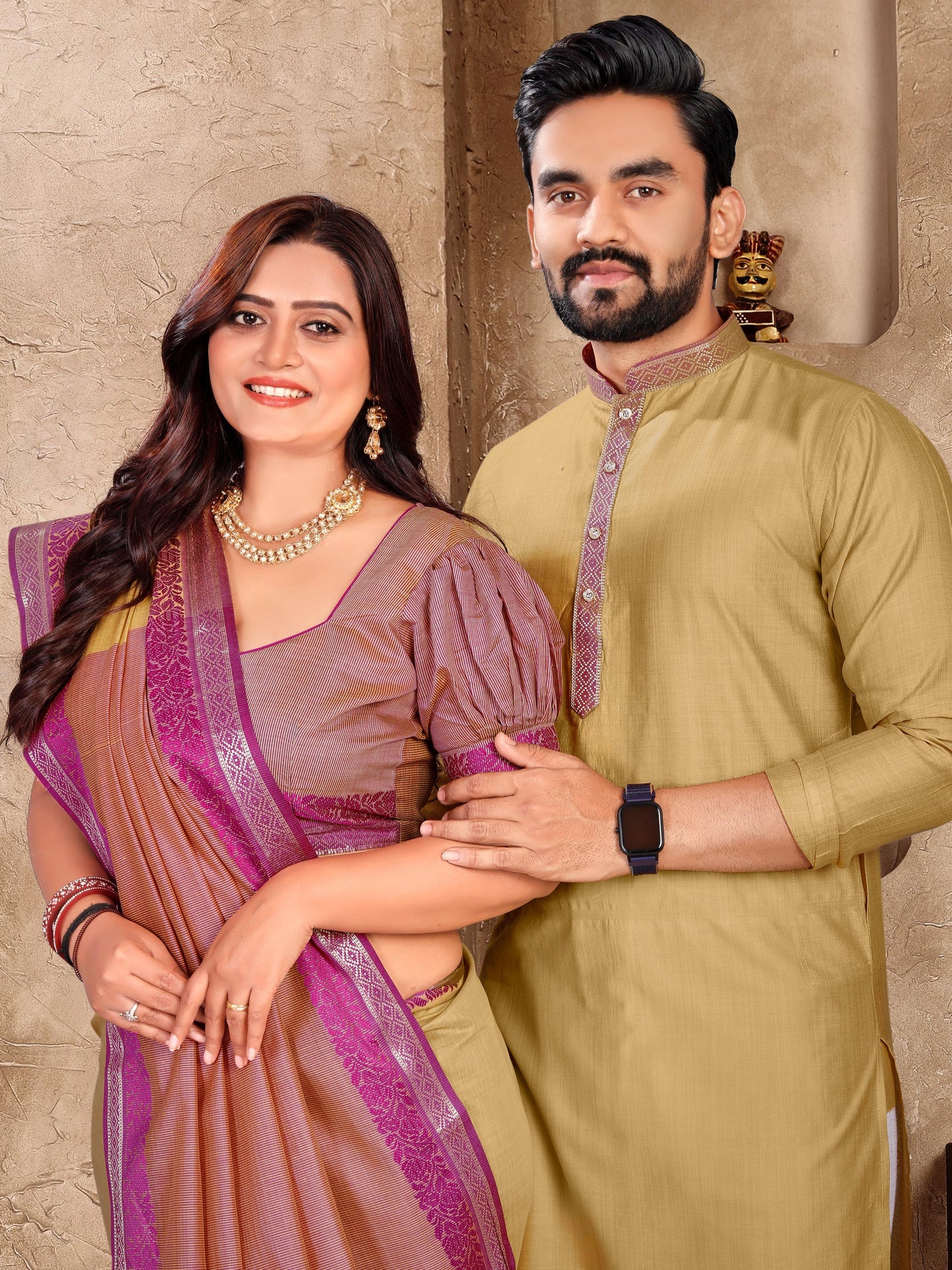 Elegant Couple Set – Linen Silk Saree & Kurta Combo for Special Occasions