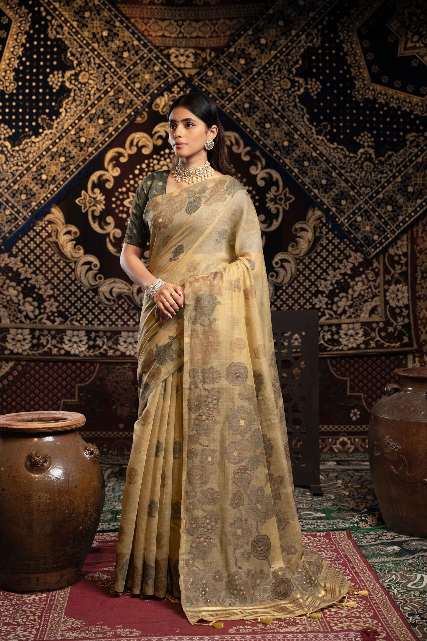 Beige Mul Cottan Silk Apoorva Jamdani Sarees