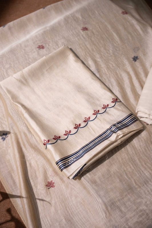 JAMDANI MUL COTTAN SILK 3piece Unstiched Suit- Top, Bottom & Dupatta.