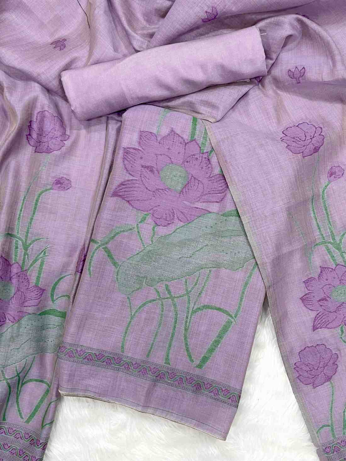 JAMDANI MUL COTTAN SILK 3piece Unstiched Suit- Top, Bottom & Dupatta