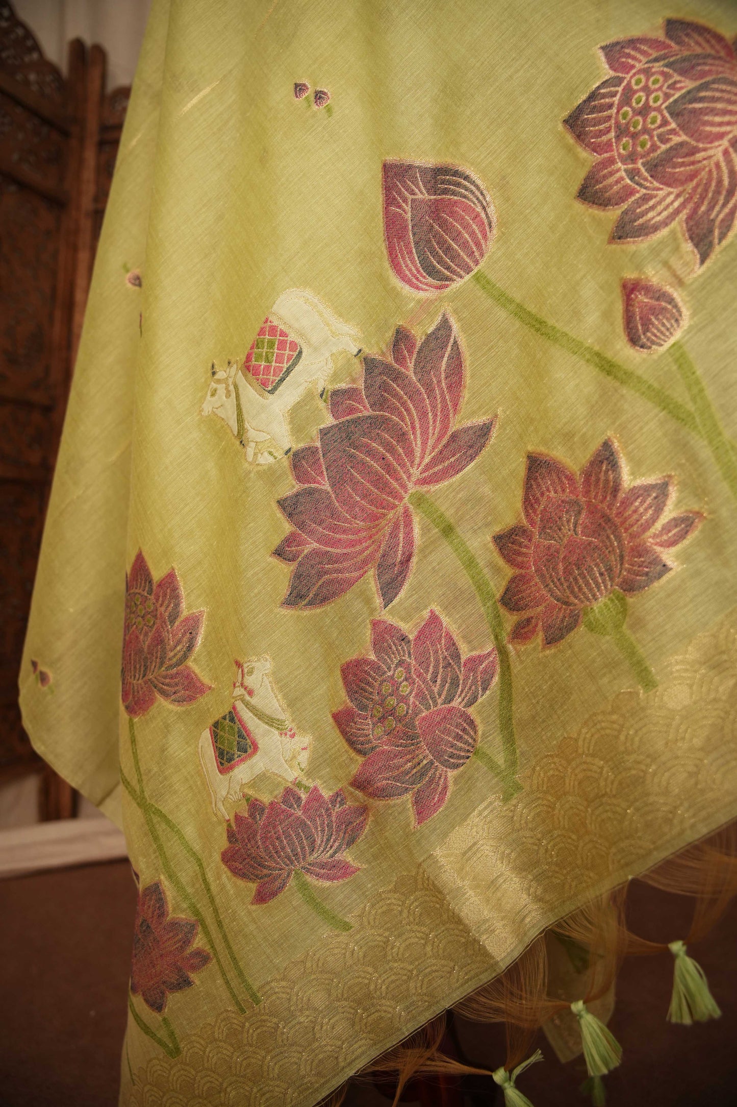 Jamdani Mul Cotton Silk 3 Piece Unstitched Suit – Beige & Yellow