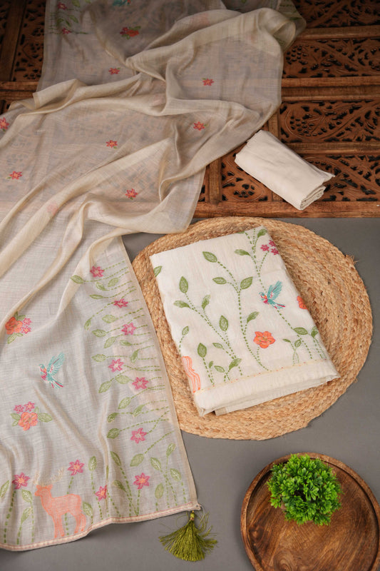 JAMDANI MUL COTTAN SILK 3piece Unstiched Suit- Top, Bottom & Dupatta.