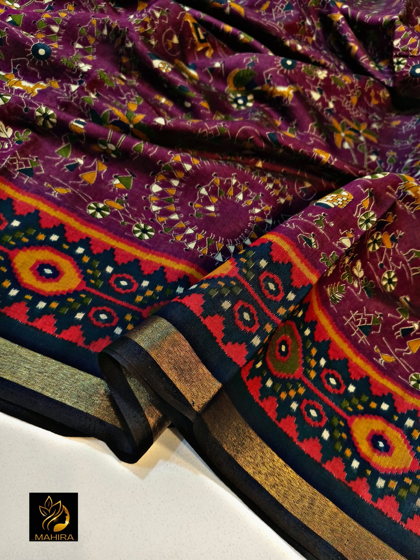 Katha Silk Saree with Golden Border
