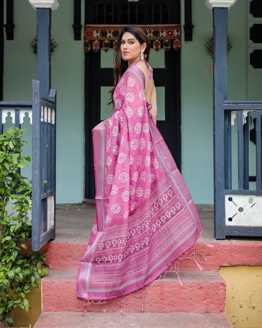 Pure Linen Saree with Tassels