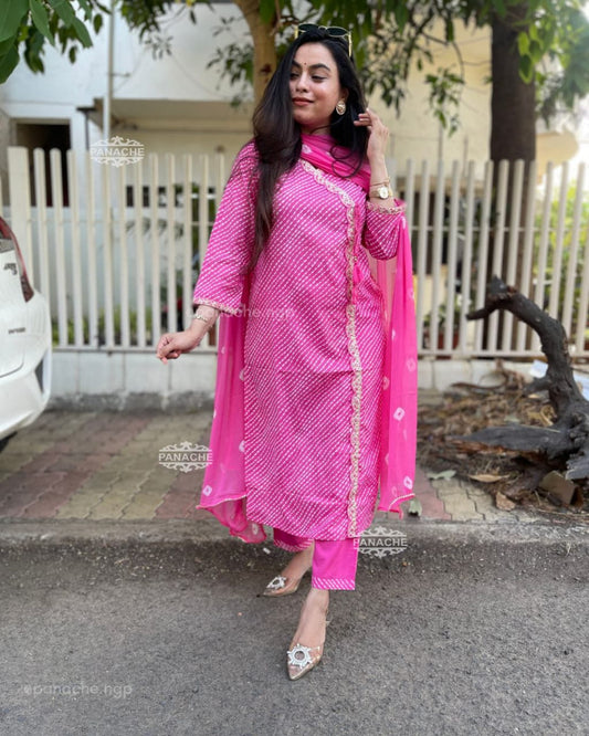 Cotton Lahariya Kurti Set