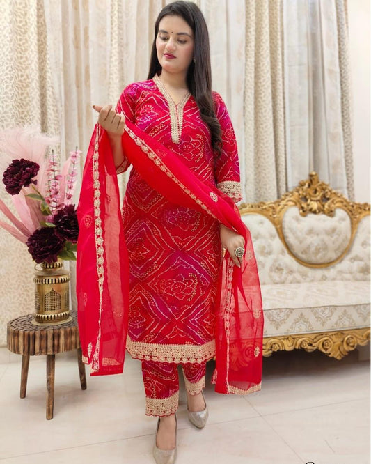 Exclusive Red Three-Piece Designer Kurta Set