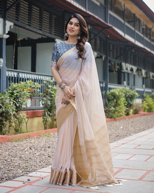 Kerala Style Cream White Chiffon Saree – Luxury Look