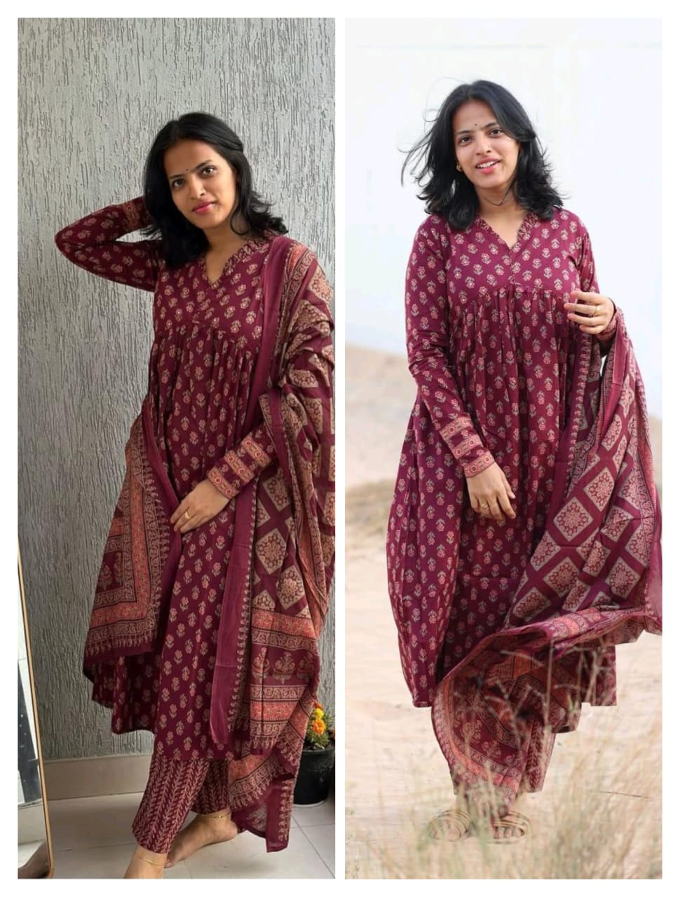 FESTIVAL SPECIAL COTTAN KURTI WITH PANTS AND DUPATTA.