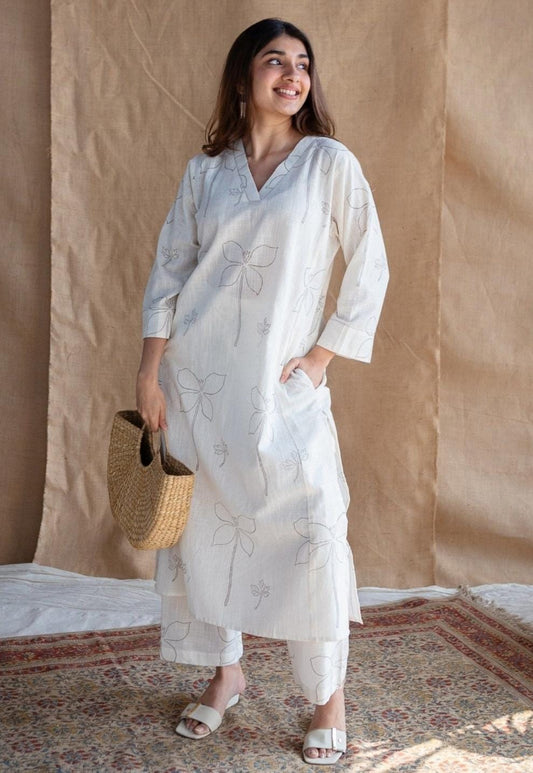 PURE COTTON KURTI WITH SELF PRINT & PLAZZO