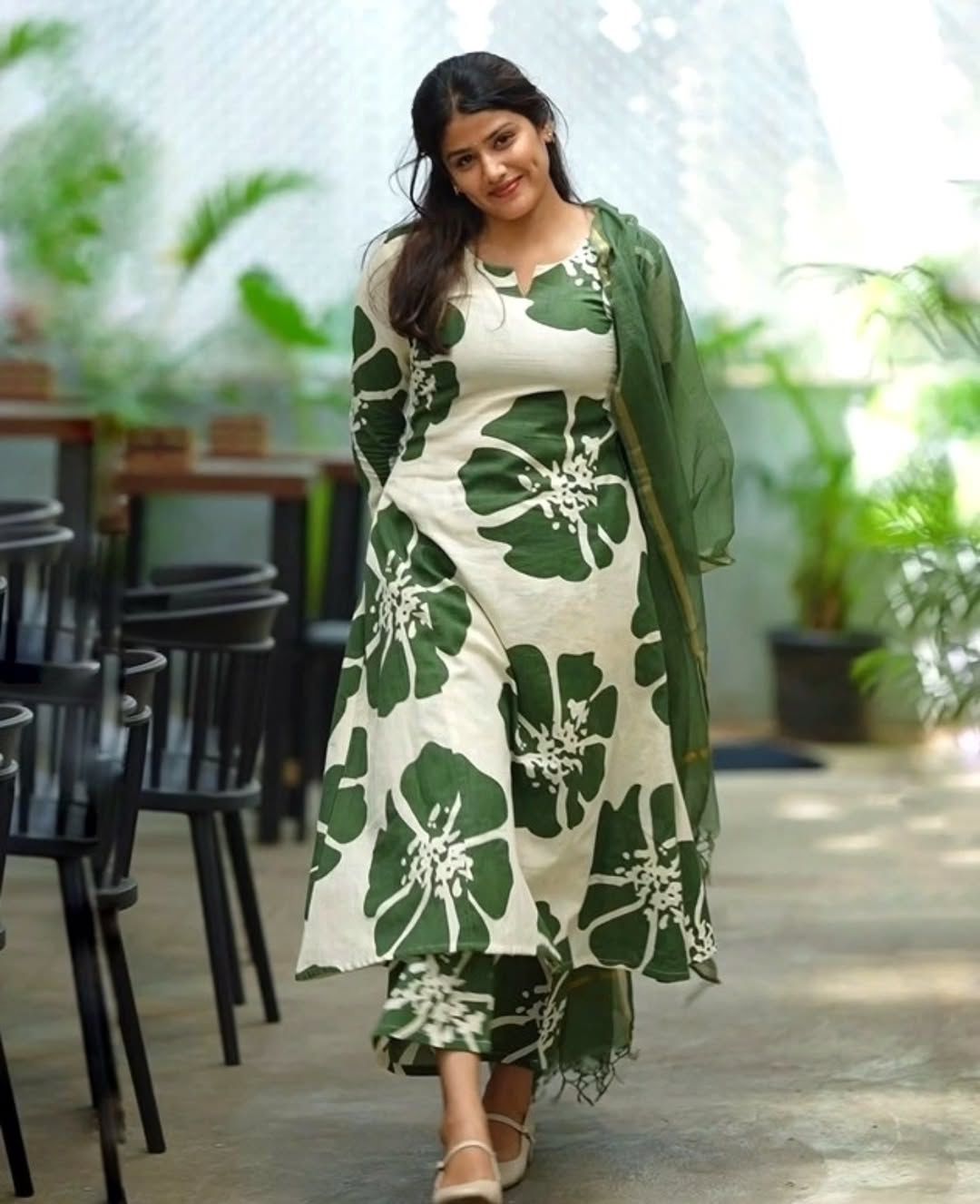 Printed Anarkali Kurti Set with Pant & Kotadoriya Dupatta