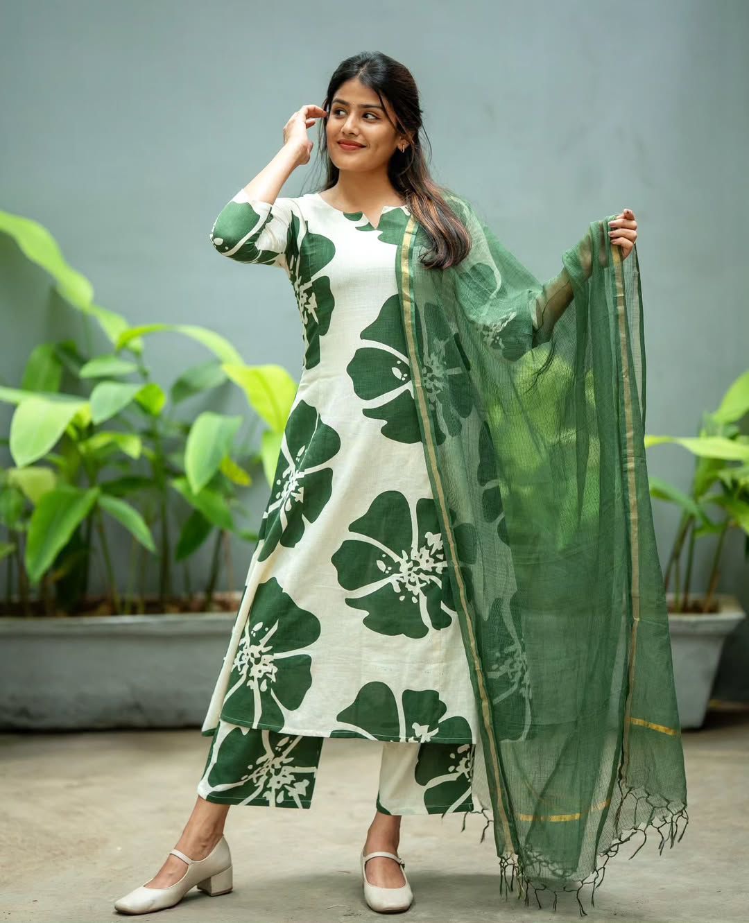Printed Anarkali Kurti Set with Pant & Kotadoriya Dupatta