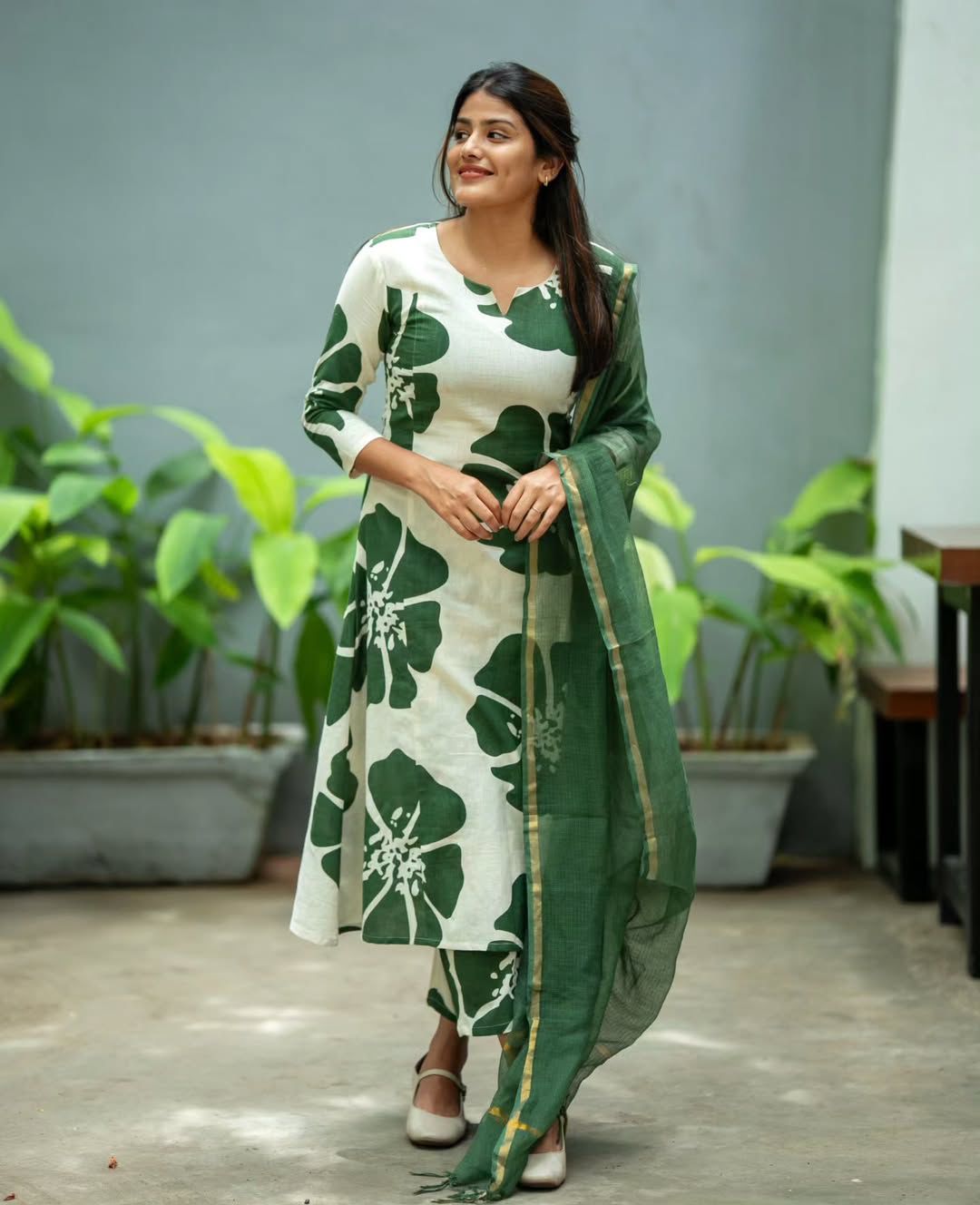 Printed Anarkali Kurti Set with Pant & Kotadoriya Dupatta