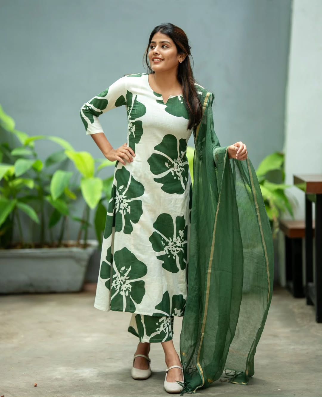 Printed Anarkali Kurti Set with Pant & Kotadoriya Dupatta