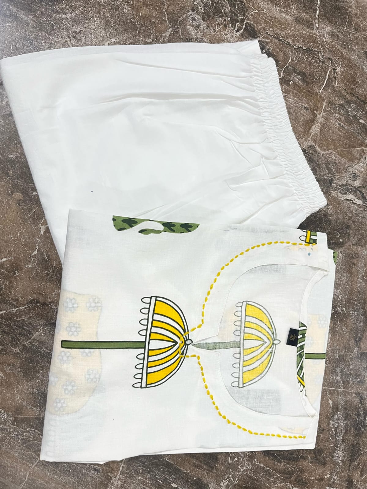 Ivory Cotton Kurti with Hand Block-Inspired Prints